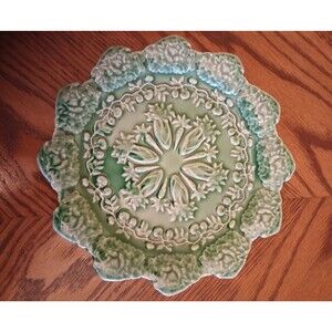 Vintage Bordallo Pinheiro Green Pottery Plate: Portuguese Celery Dish